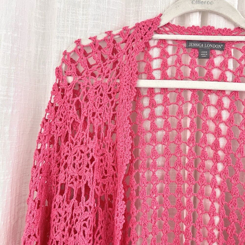 Jessica London Open Crochet Cardigan - Pink - Picture 3 of 8